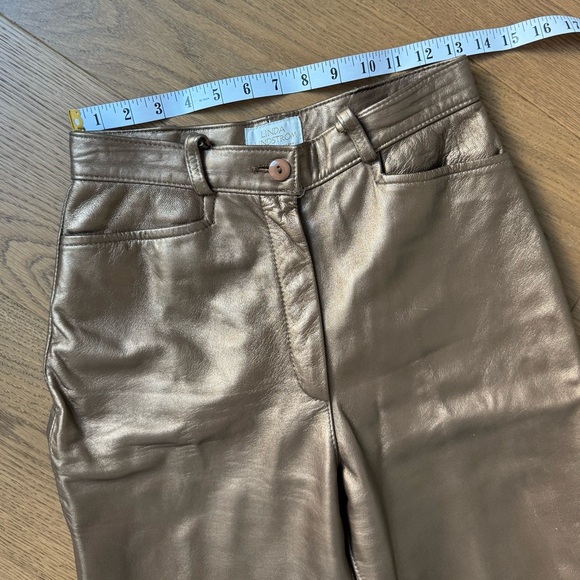 Linda Lundstrom Bronze Leather Pants High Waist Straight Leg Vintage Size 6 - Picture 6 of 7